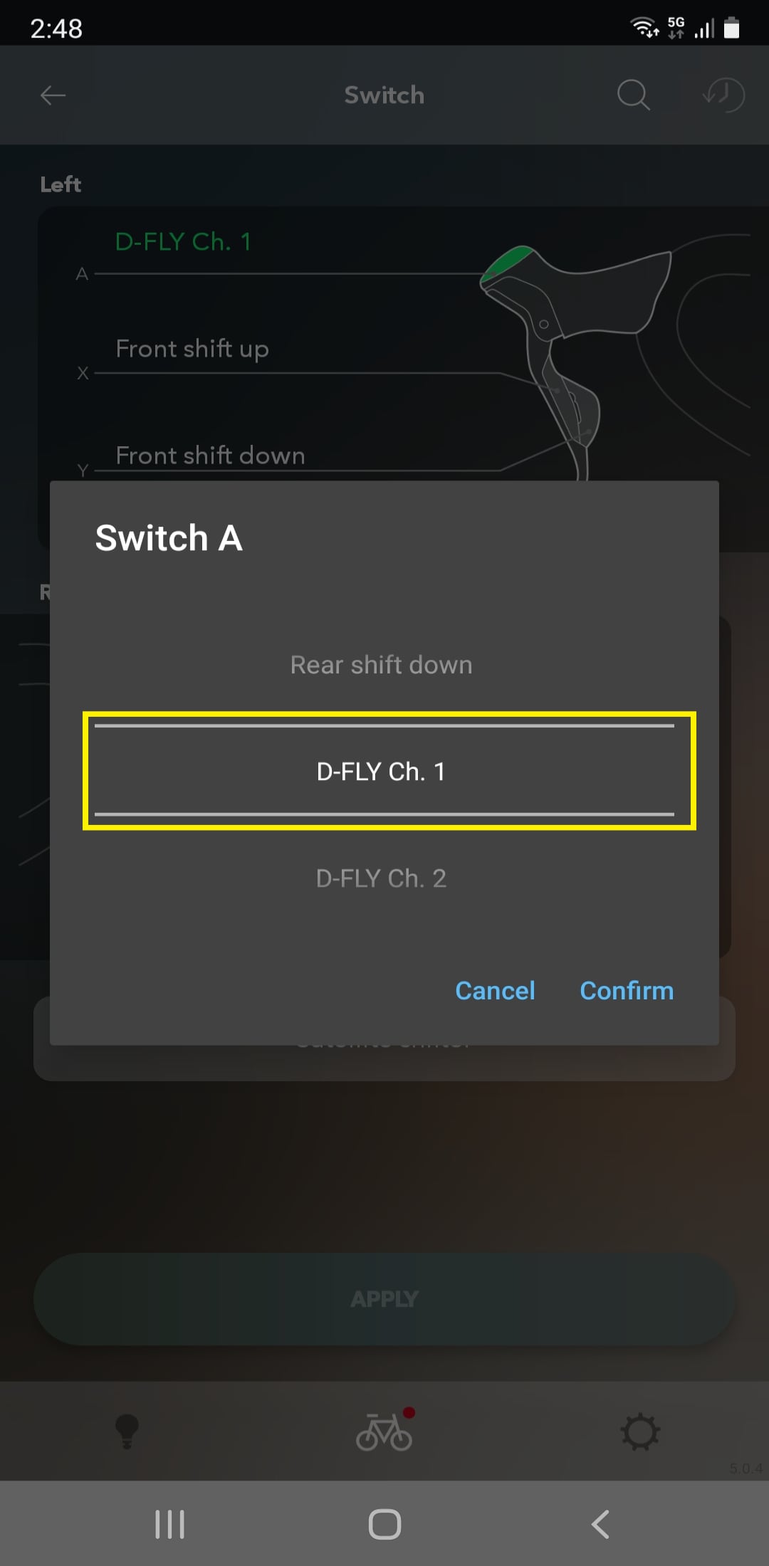 Wählen Sie einen D-FLY-Kanal zwischen 1 und 4 aus.