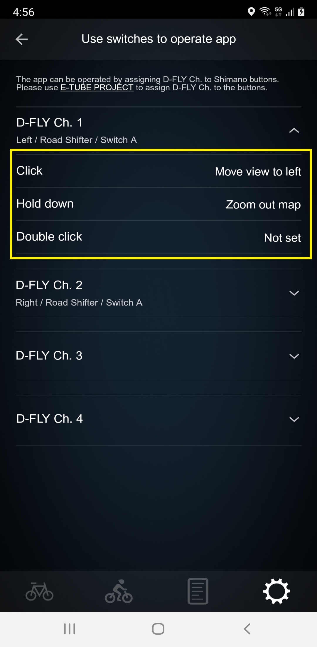 Select the D-FLY channel and action you specified in E-TUBE PROJECT.