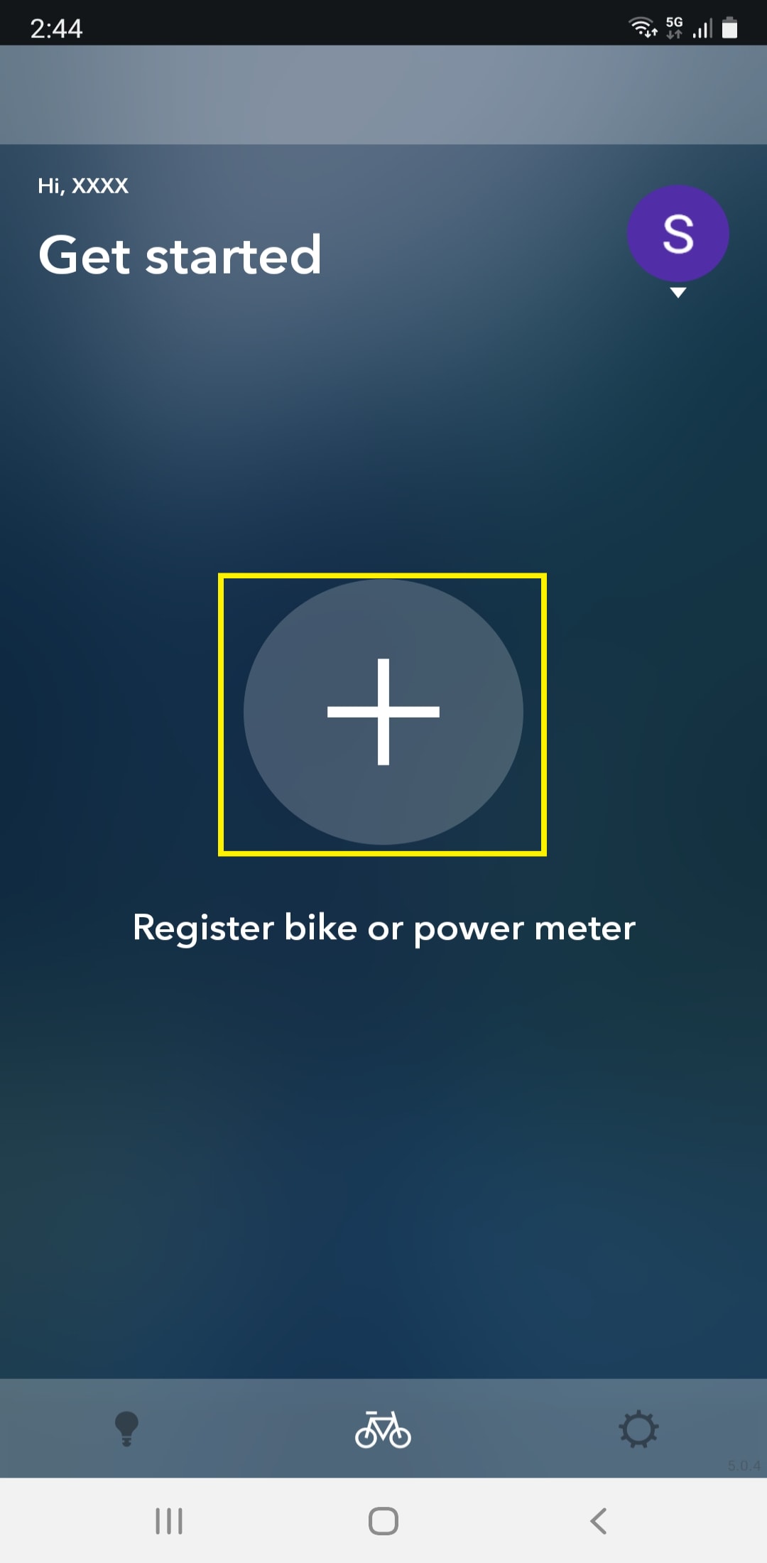Once the Bicycle registration screen is displayed, tap the plus mark.