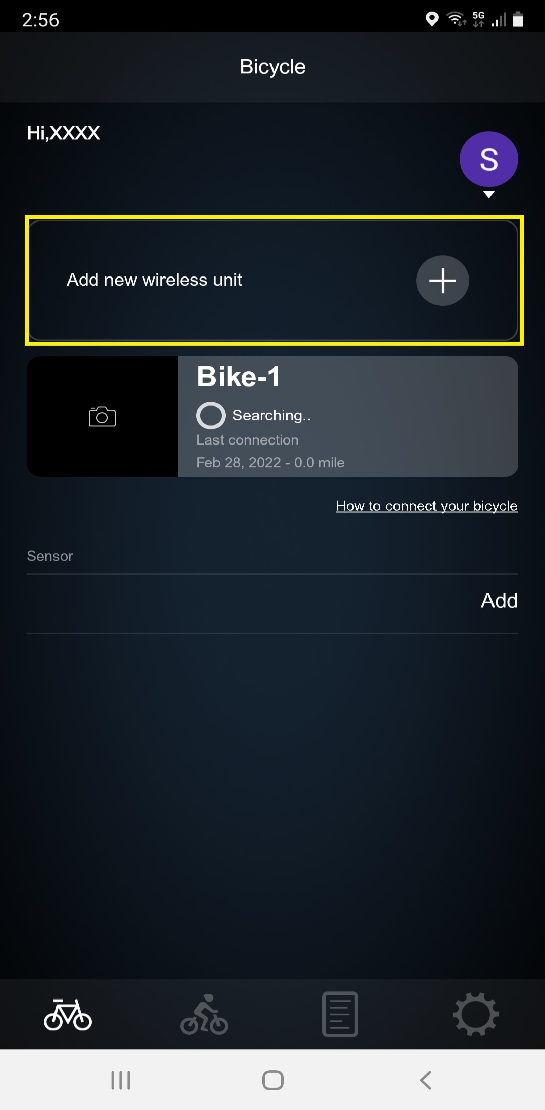 If the bicycle cannot be connected, tap 'Connect from wireless unit' to connect from the wireless unit you are using.