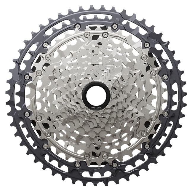 Shimano bike cassette gear with multiple cogs and a central lockring