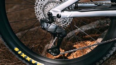 Close-up of a Shimano Deore bike handlebar and brake lever on a mountain bike