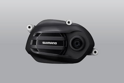 Motor de bicicleta eléctrica Shimano sobre fondo gris