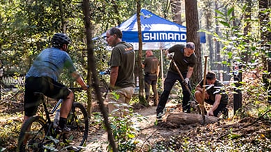 Shimano Trail Born Fund doing trail work in Europe