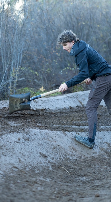 Shimano Athlete Jackson Goldstone doing trail work Shimano Trail Born