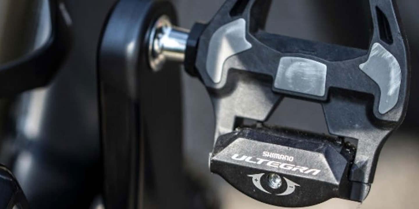 Shimano Ultegra bike pedal on crank arm