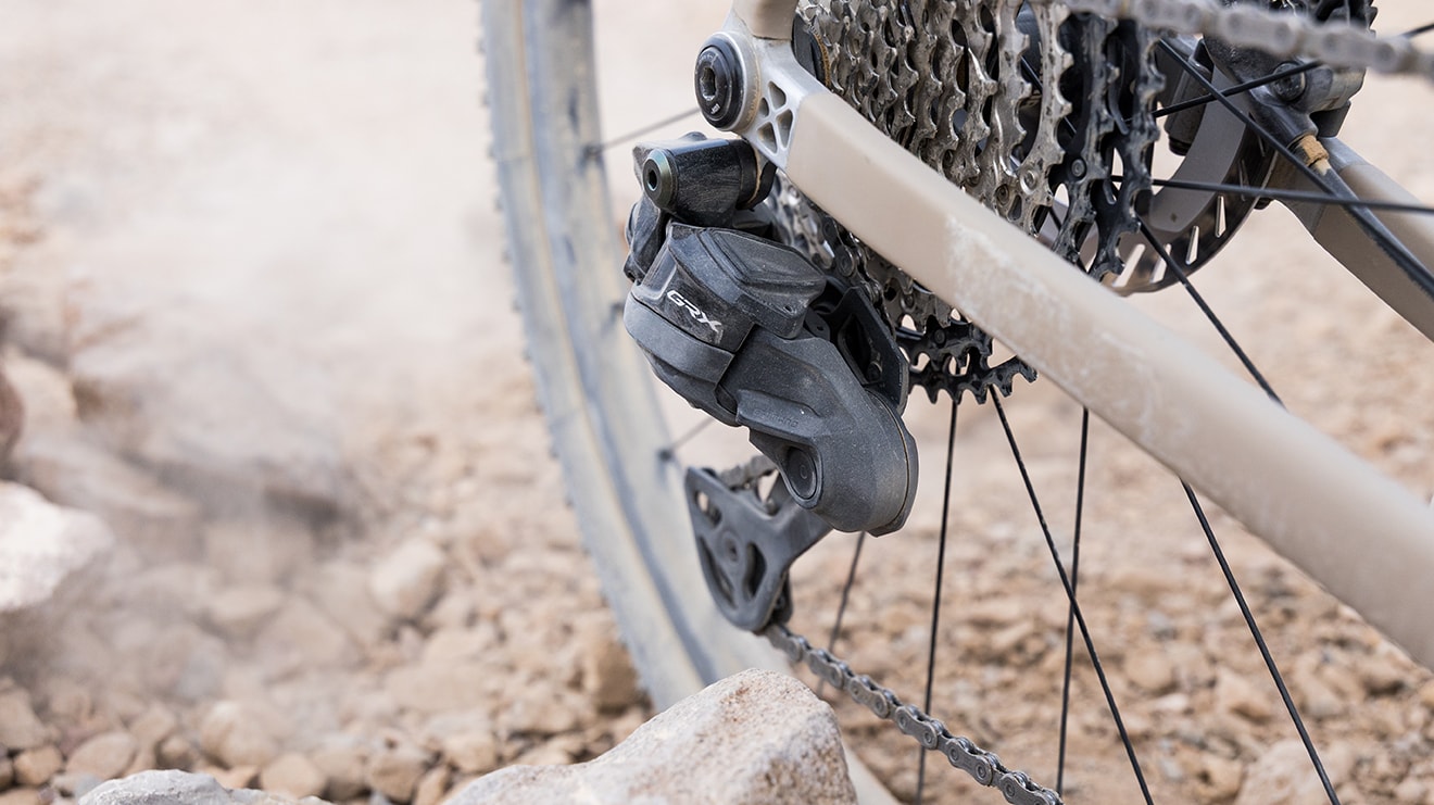 Shimano ambassador Taylor Lideen taking in the Arizona views while taking a break during a gravel ride on GRX RX827 Di2 