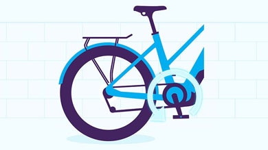 Illustration of a bicycle highlighting gear movement and mechanics against a tiled wall background