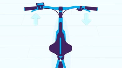 Illustration of bicycle handlebars with arrows indicating up and down movement