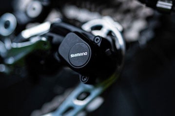 Close-up of a Shimano bicycle gear mechanism