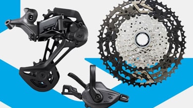 Shimano Deore XT M8000 rear derailleur, shift lever, and cassette