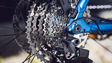 Close-up of a bicycle gear mechanism and derailleur