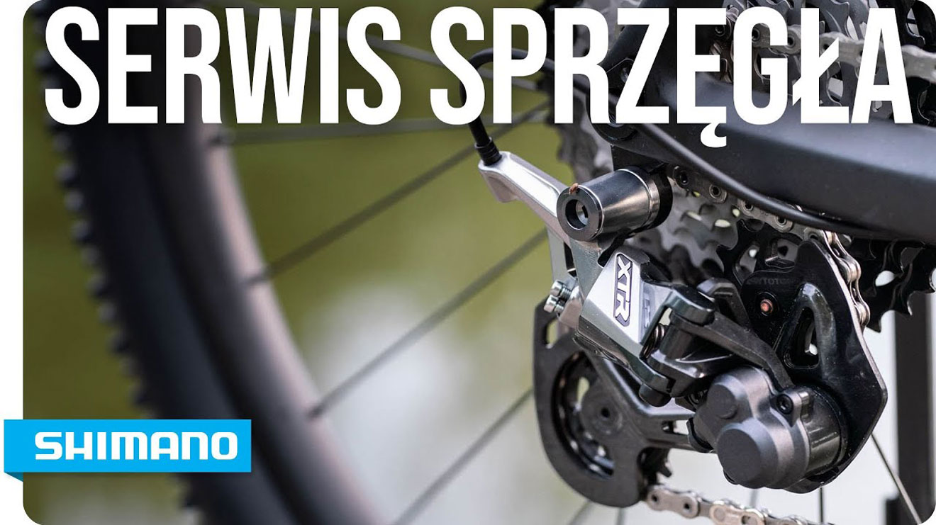 Mechanizm przerzutek rowerowych Shimano z polskim napisem.