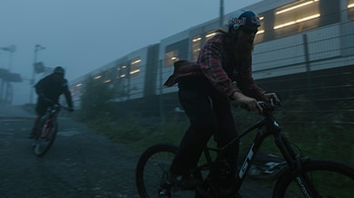 Shimano This is Home brage Vestavik riding his mountain bike at dark