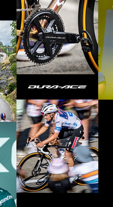 Collage of professional cycling images with bicycles, racers, and 'Find Your Fast' text