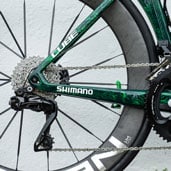 Shimano derailleur on Cube bicycle with rear wheel and cassette