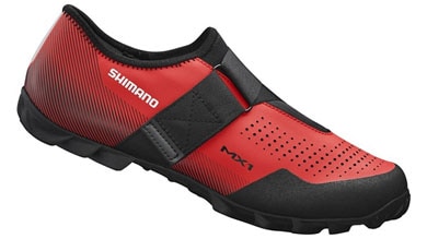 Zapatilla de ciclismo Shimano MX1 roja y negra con cierre de correa