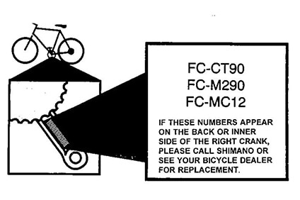 Rappel volontaire — manivelles de pédalier FC-CT90, FC-M290, FC-MC12