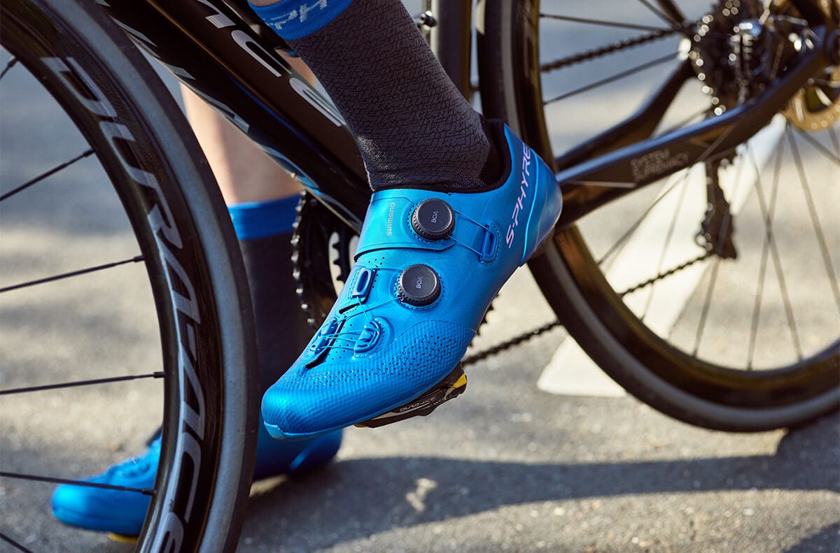 Blue SHimano S-PHRYE RC902 road shoes with DURA-ACE bike
