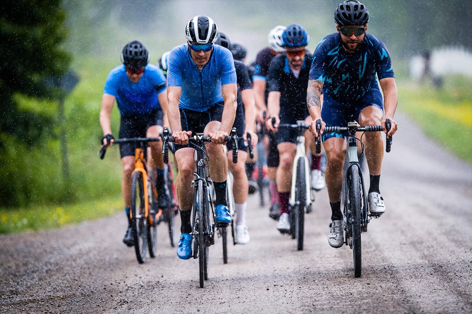 Group gravel bike ride on a rainy day with Shimano GRX gears