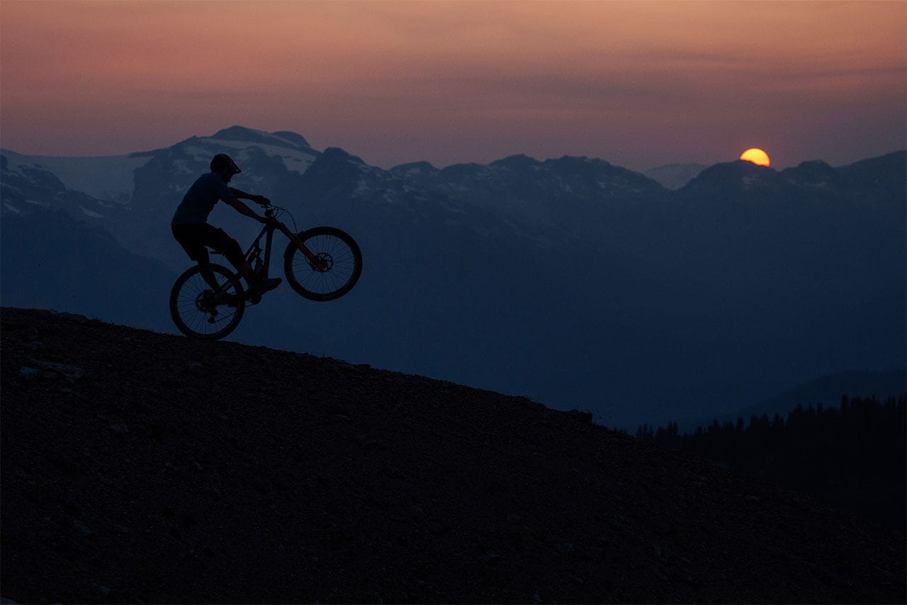 Jesse Melamed mountain biking at sunset